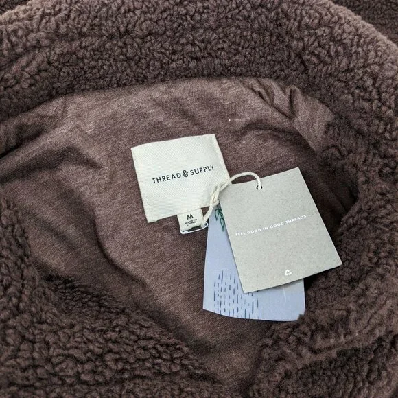 NWT Thread & Supply Size M Sherpa Shacket Fleece Teddy Cozy Jacket Coffee Brown - Picture 6 of 7